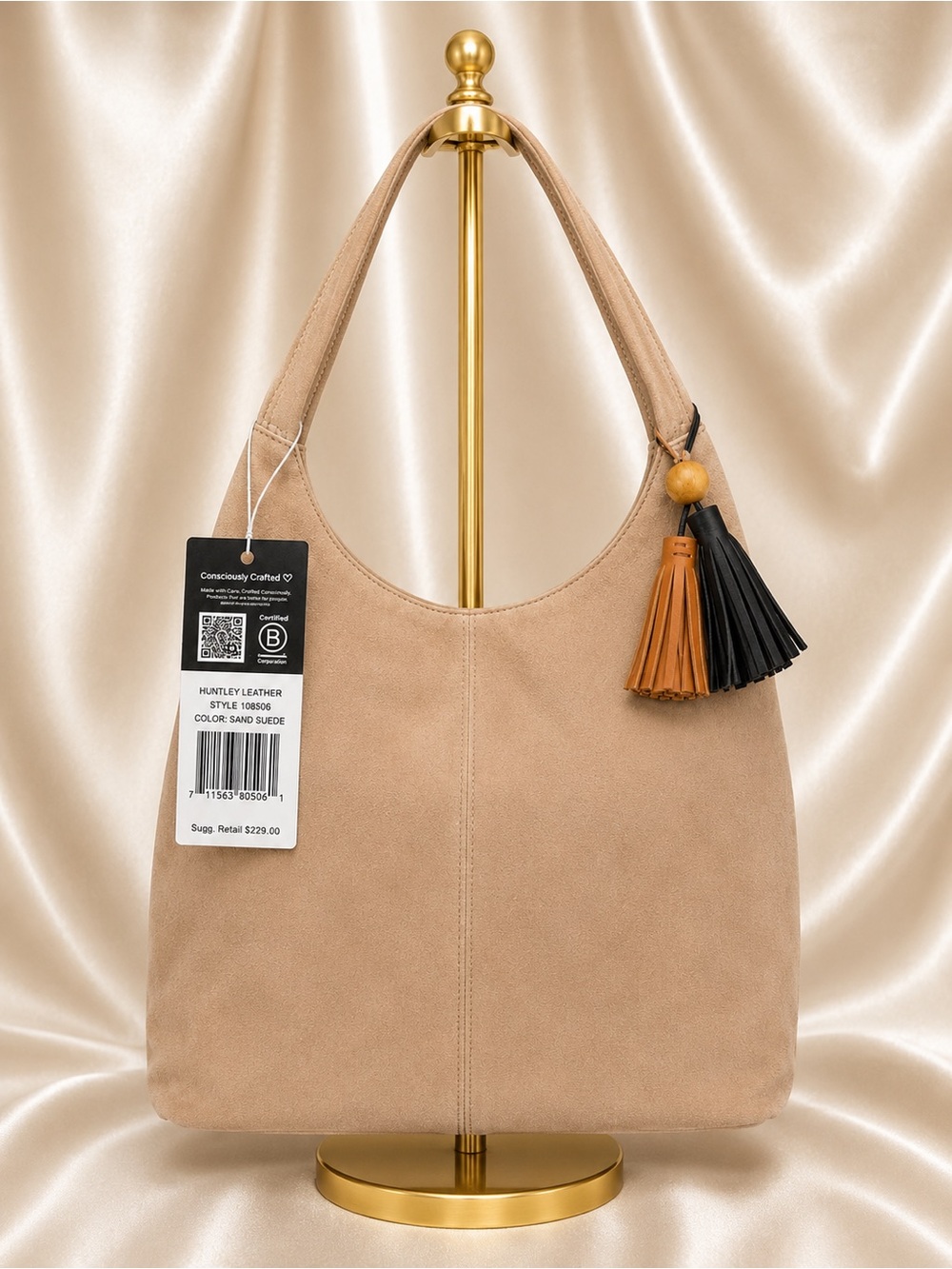The Sak Huntley Suede Shoulder Bag in Sand with Black & Tan Tassels - Picture 7 of 7